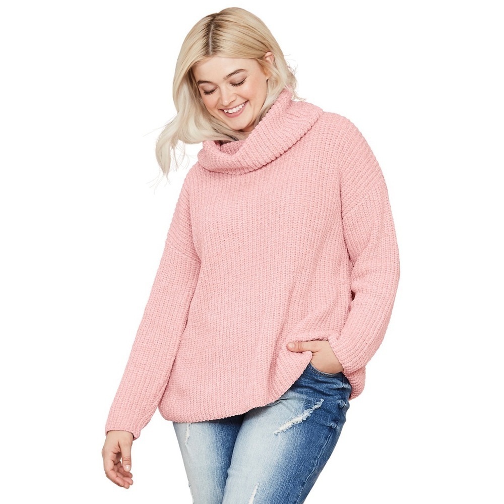 Ellos Soft Pink Chenille Turtleneck Sweater - Size 26/28
